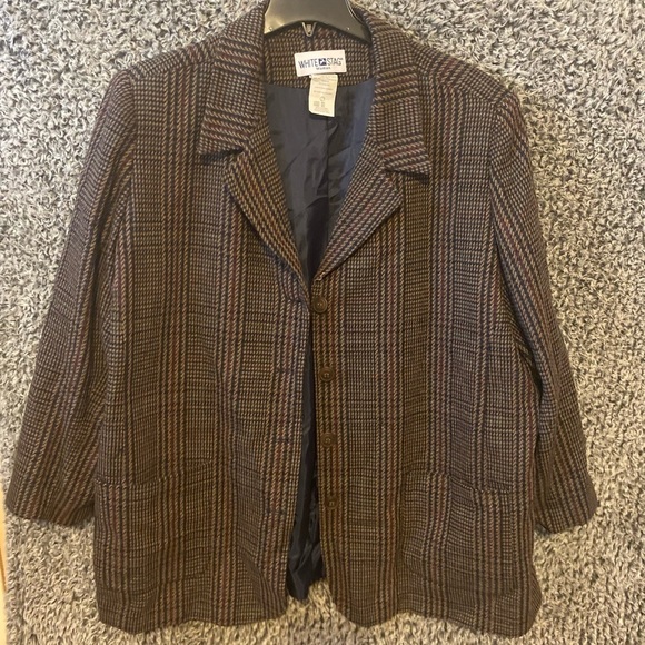 White Stag Womens Brown, Tan, Plaid Wool Blend Two Button Blazer. Size 26W - Picture 11 of 11